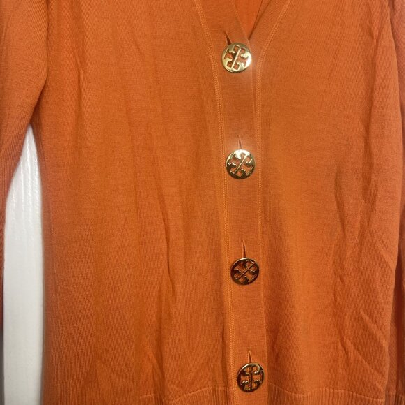 Tory Burch Size Medium wool Women's Elegant V-Neck Orange Cardigan sweater - Picture 3 of 5